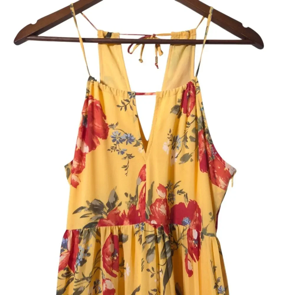 Abercrombie & Fitch Women's Small Floral Tiered Maxi Dress Blue Yellow Sundress